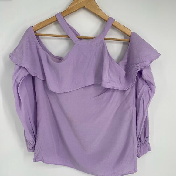 L’Academie Top Women’s Small Helena Halter Ruffle Lilac Lavender Purple Feminine - Picture 2 of 8